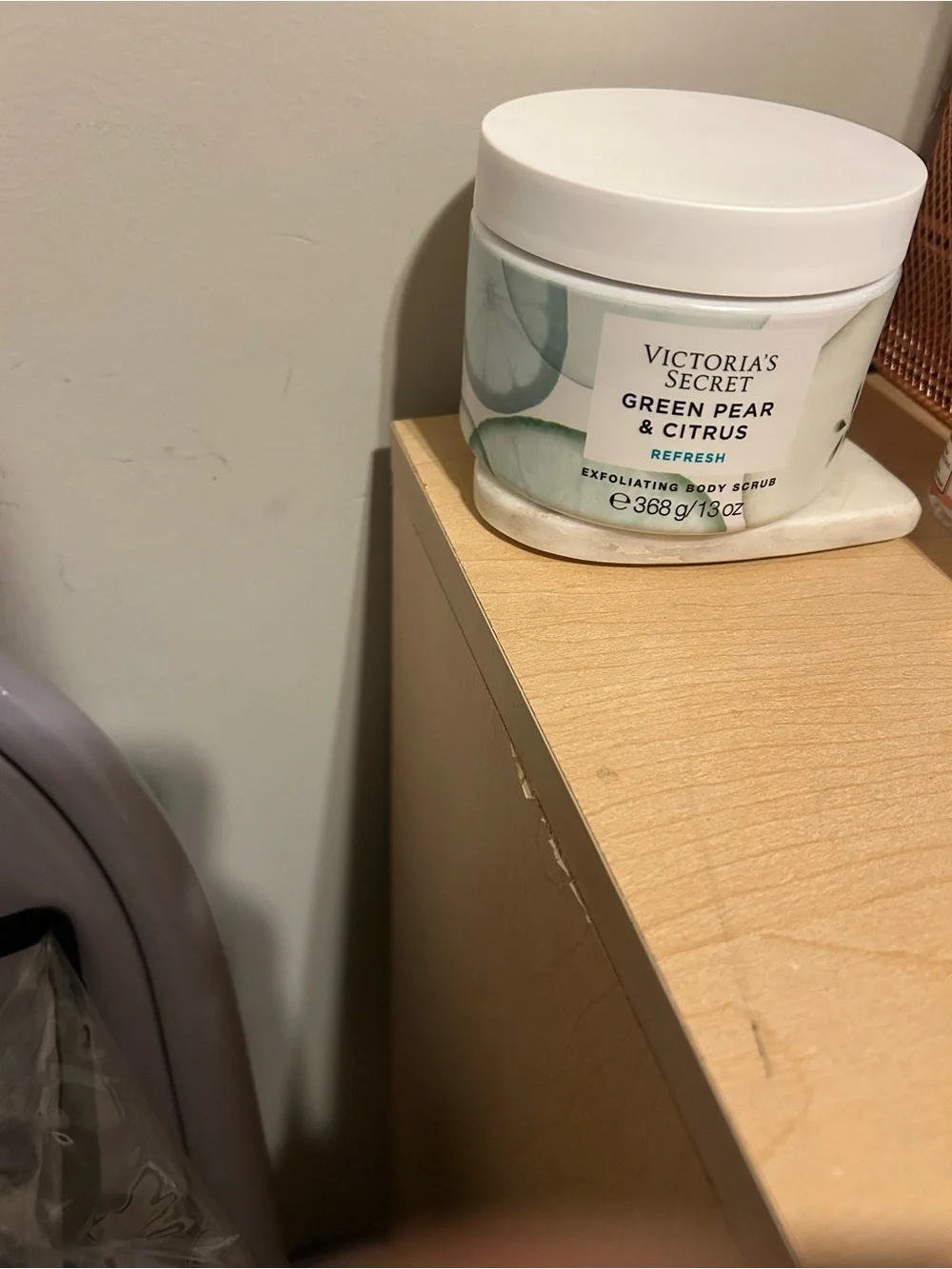 Victoria's Secret Green Pear & Citrus Body Scrub - White & Mint Green Jar
